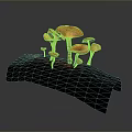 Glowing Orange Mushrooms Growing On Dark Tree Bark In Natural Scene