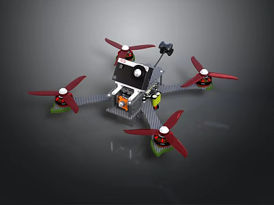 Aerospace Exploration Quadcopter Drone With Red Propellers And Sensing Equipment For Cosmic Missions 3d model