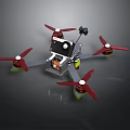 Aerospace Exploration Quadcopter Drone With Red Propellers And Sensing Equipment For Cosmic Missions