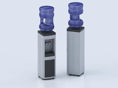 Home Use Standing Water Dispensers With Blue Bottles Gray Bodies And Water Outlets 3d model