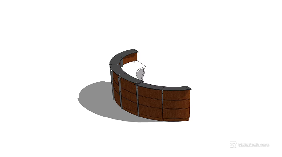 Curved Wooden Reception Desk With Brown Finish Black Countertop And Modern Office Storage 3d model 