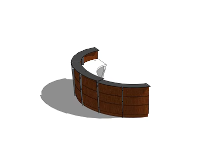 Curved Wooden Reception Desk With Brown Finish Black Countertop And Modern Office Storage 3d model