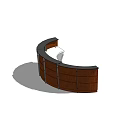 Curved Wooden Reception Desk With Brown Finish Black Countertop And Modern Office Storage