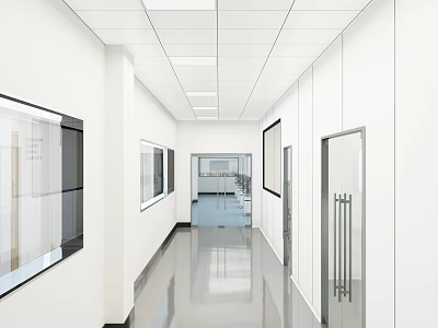Laboratory Corridor Central Station Water Basin Glass Door Drip Rack 3d model