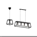 Modern Industrial Black Metal Geometric Frame Chandelier with Exposed Transparent Bulb