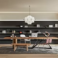 Modern Study Desk and Chair Combination Chandelier Bookshelf Bench 3d model