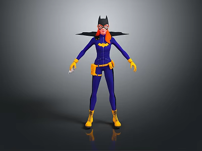 Colorful Female Action Figure Toy With Blue Bodysuit Yellow Gloves Boots And Orange Hair 3d model