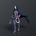 Hooded Man In Dark Cloak Walking With Circular Weapons And Leather Armor