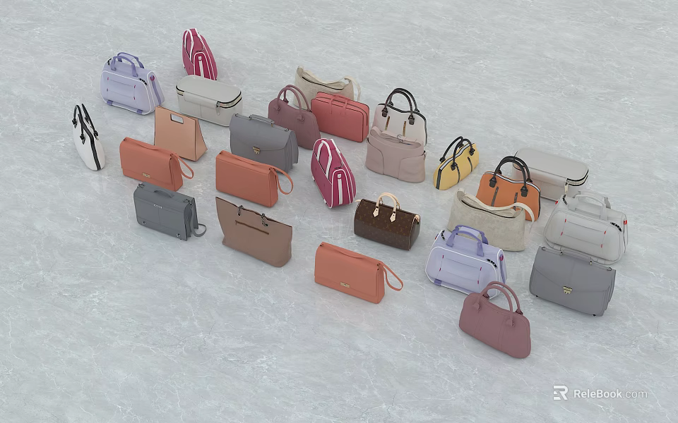 Various Colored Different Style Bags Collection Showcasing Assorted Designs And Tones 3d model 
