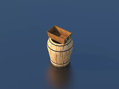 Practical Home Wooden Barrel Storage Container With Woven Basket Top 3d model