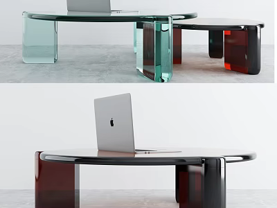 Modern Circular Coffee Table With Glass Top And Colored Acrylic Legs 3d model