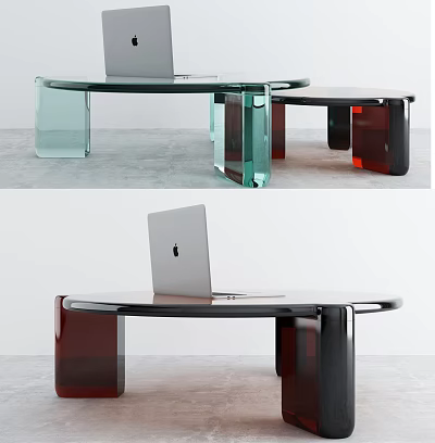 Modern Circular Coffee Table With Glass Top And Colored Acrylic Legs 3d model