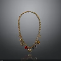 Elegant Golden Chain Necklace With Colorful Pendants Red Beads And Charms