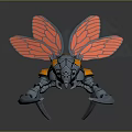 Mechanical Cosmic Insect with Transparent Red Wings and Metallic Blue Orange Body for Space Exploration