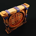 Cartoon Scene Wooden Box Featuring Circular Lattice Design And Blue Accents