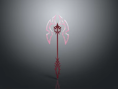 Red Long Handle Fantasy Weapon With Pink Glowing Accents And Intricate Patterns 3d model