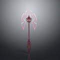 Red Long Handle Fantasy Weapon With Pink Glowing Accents And Intricate Patterns
