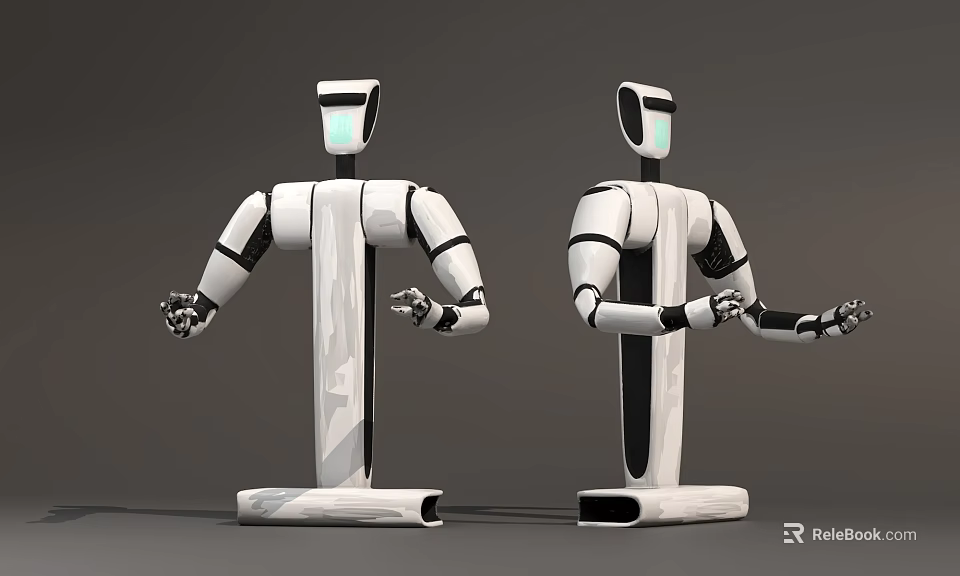 Smart Humanoid Robots With White Black Design And Articulated Interactive Arms 3d model 