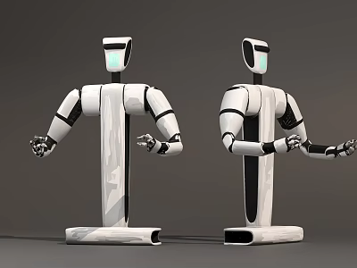 Smart Humanoid Robots With White Black Design And Articulated Interactive Arms 3d model