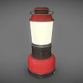 Vintage Furniture Kerosene Lamp With Red Base White Shade And Metal Handle