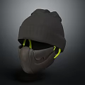 Black Knitted Beanie With Black Face Mask And Yellow Straps Casual Winter Accessory