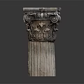 Classical Architectural Column Capital With Intricate Ornate Carvings And Fluted Shaft