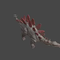 Realistic Dinosaur Model With Red Spines And Gray Body On Gray Background