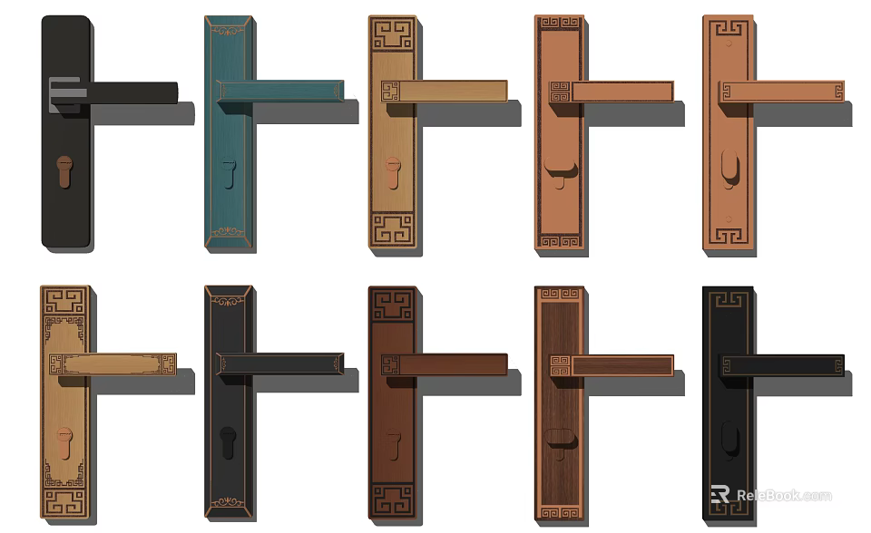 Various Stylish Door Handles With Different Designs And Decorative Patterns For Home 3d model 