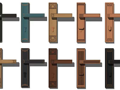 Various Stylish Door Handles With Different Designs And Decorative Patterns For Home 3d model