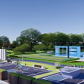 Park Landscape Design With Basketball Court Recreation Area Green Trees And Pathways