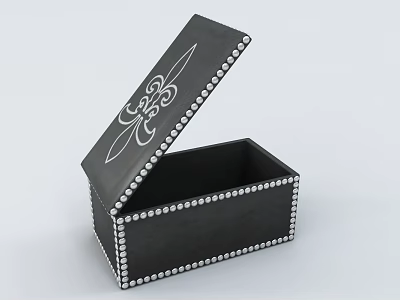 Black Jewelry Box With Open Lid White Floral Pattern And Silver Rivets 3d model