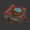 Decorative Open Book Model with Blue Water Pool Fruit Slices Red Berries and Green Leaves