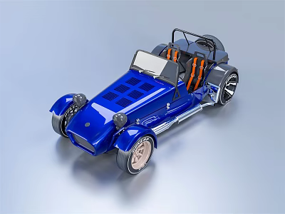 Blue Electric Toy Car With Open Top Orange Seats And Gold Rims 3d model