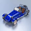 Blue Electric Toy Car With Open Top Orange Seats And Gold Rims