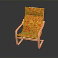 Modern Single Chair With Wooden Frame And Orange Yellow Floral Pattern Design