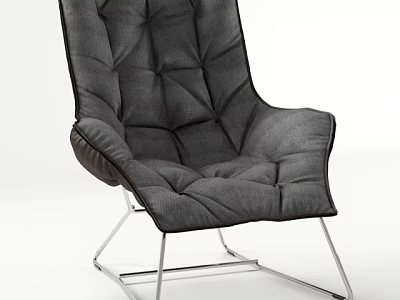Modern Gray Accent Chair With Diamond Tufted Design Plush Cushion Brown Armrests And Metal Frame 3d model