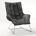 Modern Gray Accent Chair With Diamond Tufted Design Plush Cushion Brown Armrests And Metal Frame