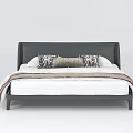 Modern Gray Leather Double Bed With Decorative Pillows And Striped Bedspread 3d model
