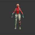 3D Female Character With Red Top Beige Pants Knee Pads And Blonde Hair In Standing Pose