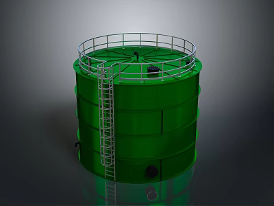 Green Cylindrical Industrial Storage Tank With Side Ladder And Top Railing 3d model