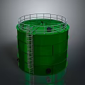 Green Cylindrical Industrial Storage Tank With Side Ladder And Top Railing