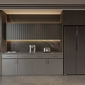 Modern Kitchen Sideboard Cabinet With Dark Gray Matte Cabinets Countertop And Coffee Machine Appliances