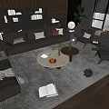 Modern Leather Sofa And Round Coffee Table Set With Accent Chairs Potted Plant Area Rug