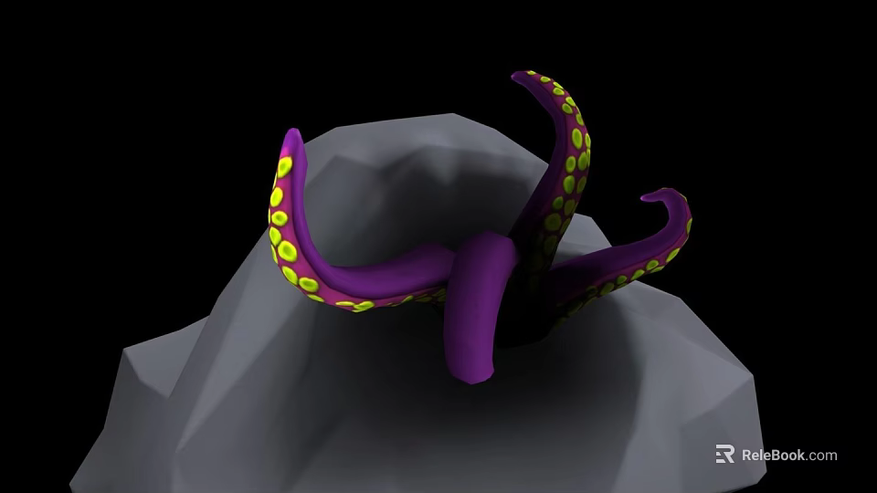 Game and Movie Character Purple Tentacles With Yellow Spots On Gray Rock 3d model 
