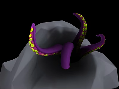 Game and Movie Character Purple Tentacles With Yellow Spots On Gray Rock 3d model
