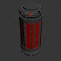 Cylindrical Military Weapon With Red Stripes And Black Metal Construction