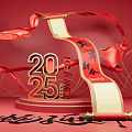 2025 Chinese New Year Red Scroll Decoration With Good Fortune Wishes And Red Ribbons