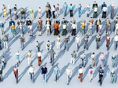 Group of Diverse People 3D Models in Various Poses and Casual Outfits 3d model