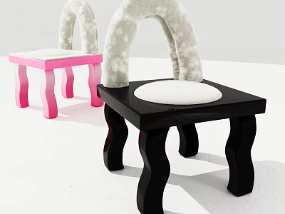 Pink And Black Kids Chair With Curved Backrest Rounded Legs And White Cushion 3d model