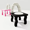 Pink And Black Kids Chair With Curved Backrest Rounded Legs And White Cushion